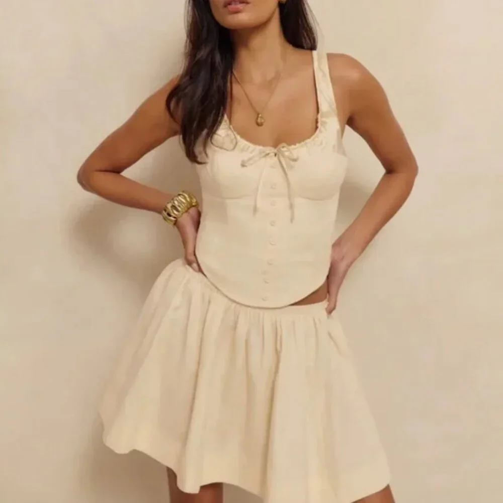 Reformation Evy Linen Two Piece Sugar 0 NWT